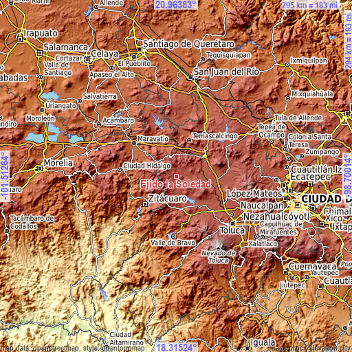 Topographic map of Ejido la Soledad