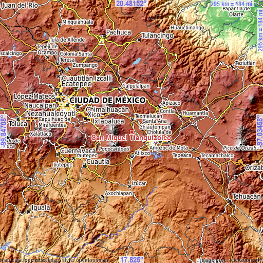 Topographic map of San Miguel Tianguizolco