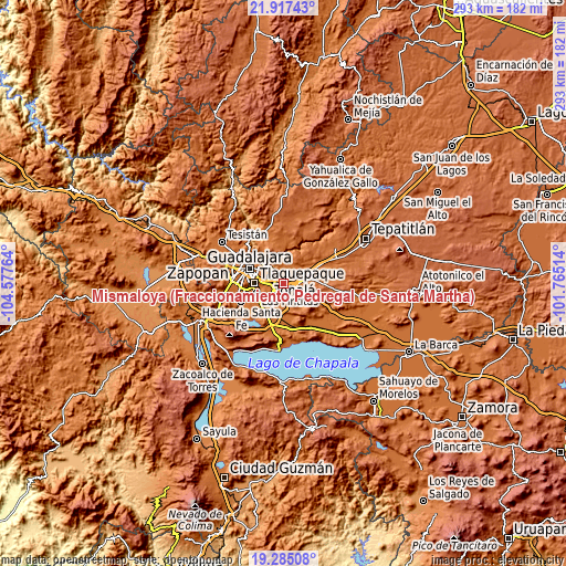 Topographic map of Mismaloya (Fraccionamiento Pedregal de Santa Martha)