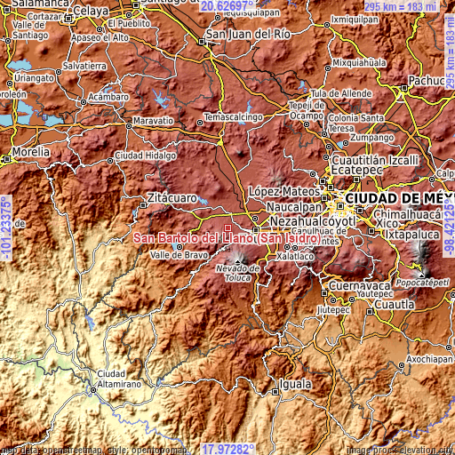 Topographic map of San Bartolo del Llano (San Isidro)