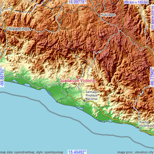 Topographic map of Guadalupe Victoria