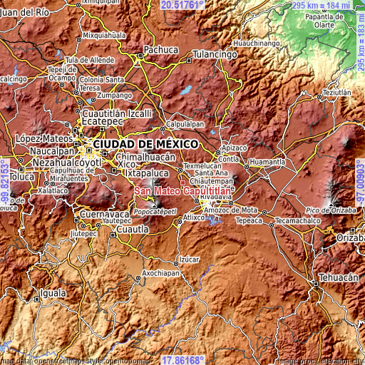 Topographic map of San Mateo Capultitlán