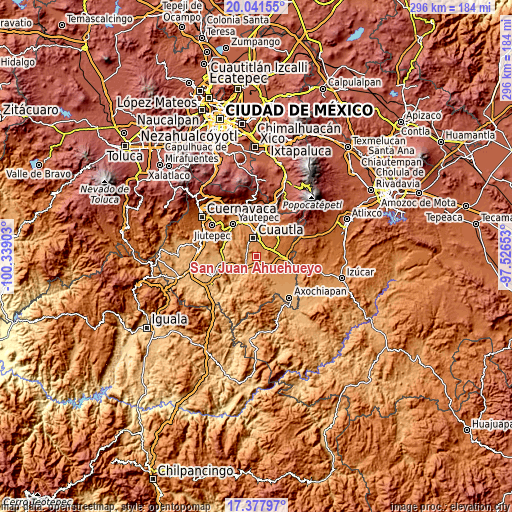 Topographic map of San Juan Ahuehueyo