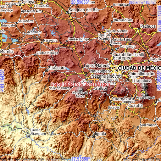 Topographic map of Colonia Ricardo Flores Magón