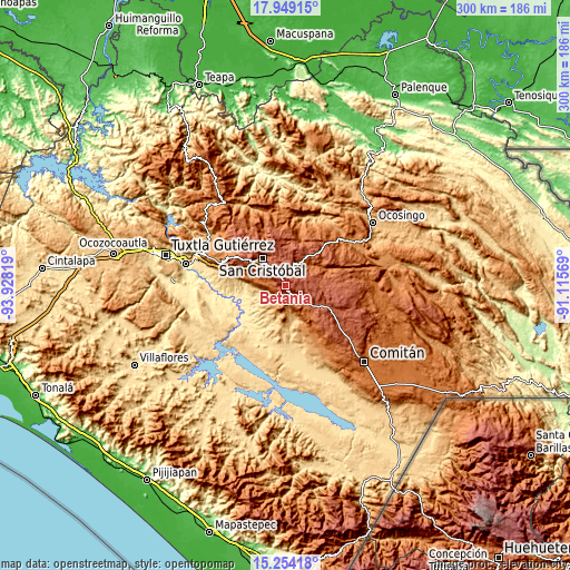 Topographic map of Betania