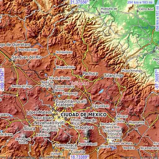 Topographic map of Tulipanes