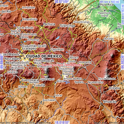 Topographic map of San Francisco Temetzontla