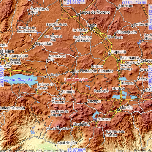 Topographic map of Las Cañadas