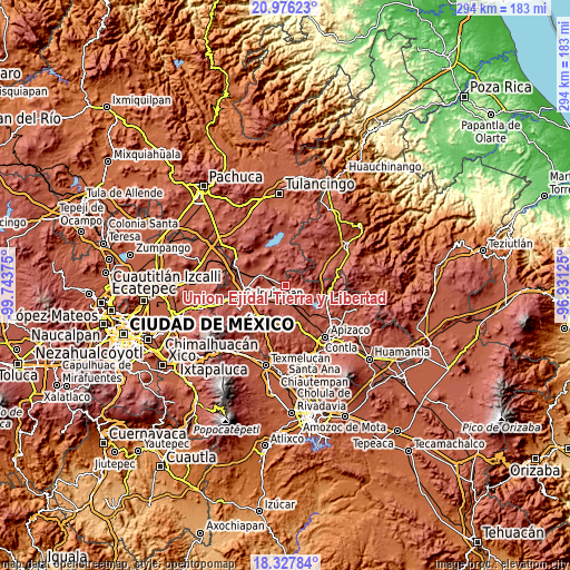 Topographic map of Unión Ejidal Tierra y Libertad