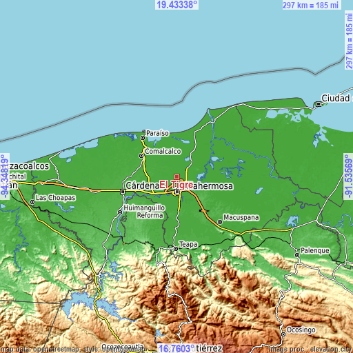 Topographic map of El Tigre