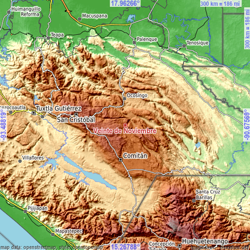 Topographic map of Veinte de Noviembre