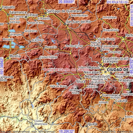 Topographic map of Barrio de Centro del Cerrillo