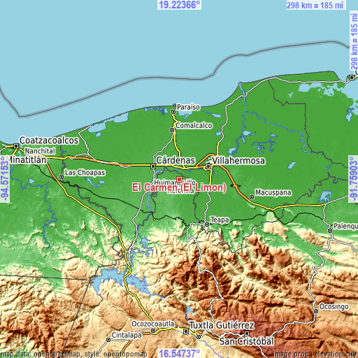 Topographic map of El Carmen (El Limón)