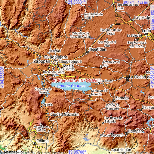 Topographic map of El Romereño (INFONAVIT)