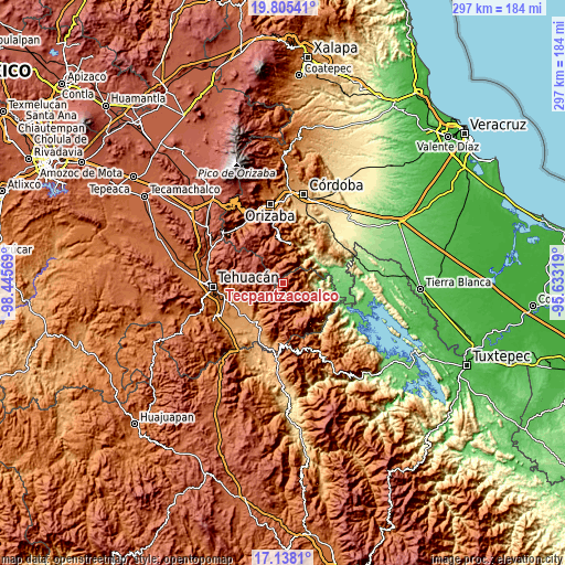 Topographic map of Tecpantzacoalco