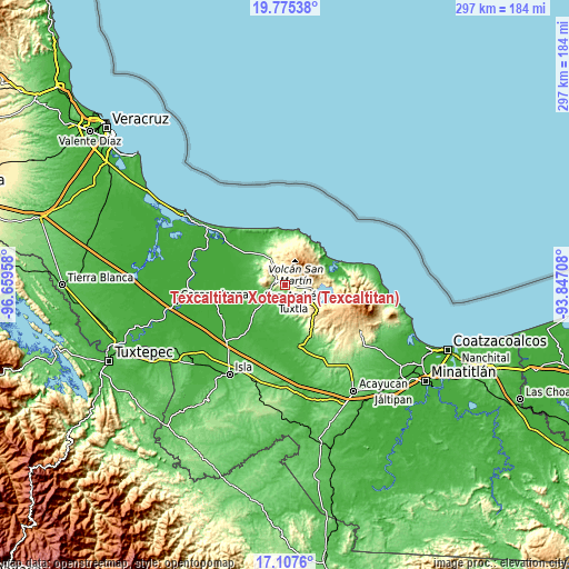 Topographic map of Texcaltitán Xoteapan (Texcaltitán)