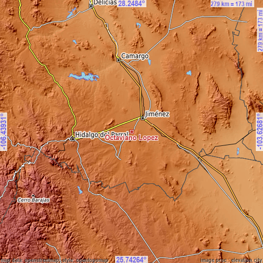 Topographic map of Octaviano López