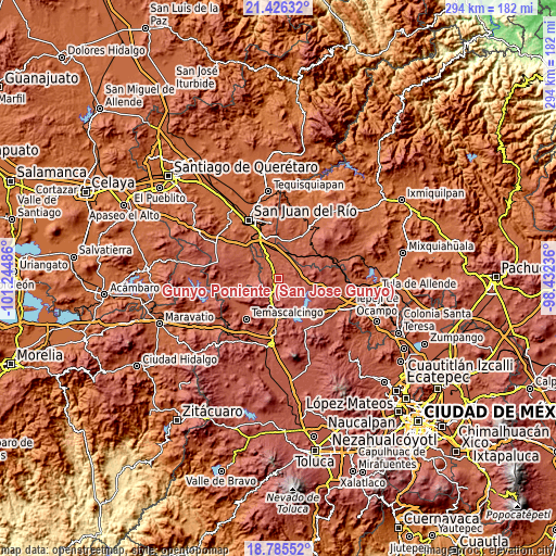 Topographic map of Gunyo Poniente (San José Gunyo)