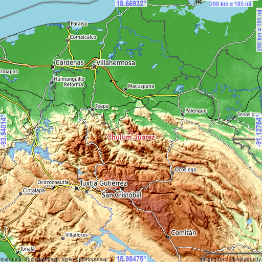 Topographic map of Chulum Juárez