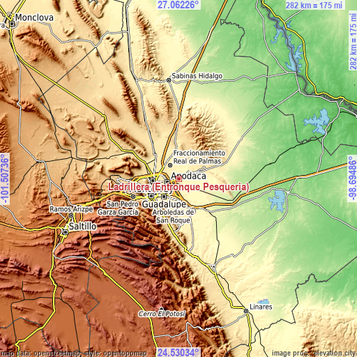 Topographic map of Ladrillera (Entronque Pesquería)