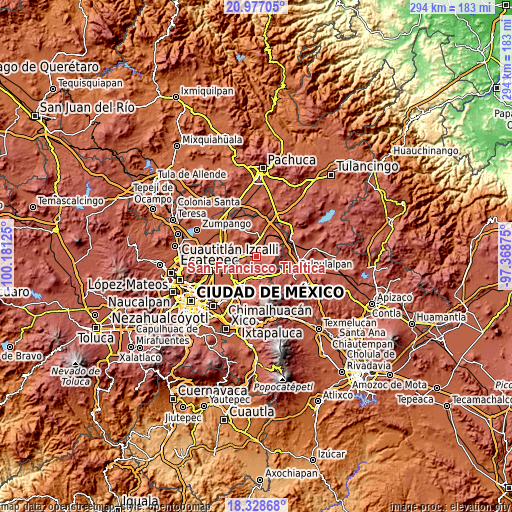 Topographic map of San Francisco Tlaltica