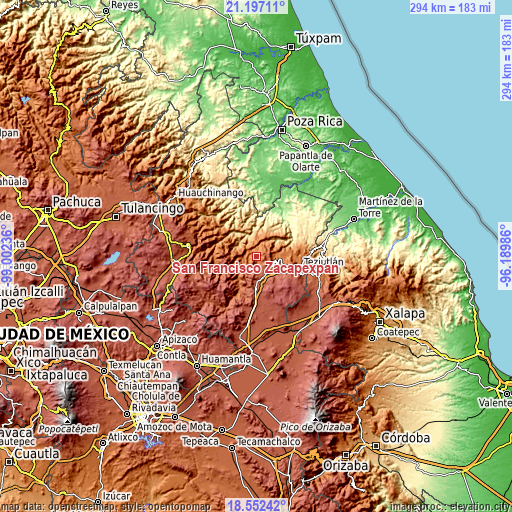 Topographic map of San Francisco Zacapexpan