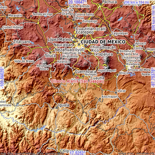 Topographic map of Cliserio Alanís (San Gaspar)