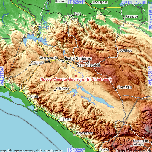 Topographic map of Nuevo Vicente Guerrero (El Chichonal)