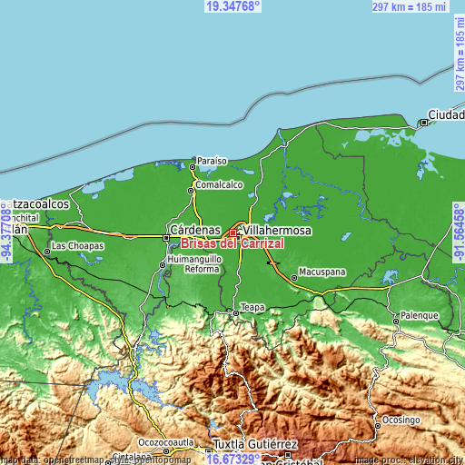 Topographic map of Brisas del Carrizal