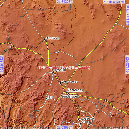 Topographic map of Rafael Yáñez Sosa (El Mezquite)