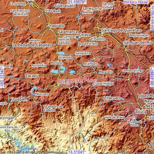 Topographic map of Bocaneo (San Pedro)