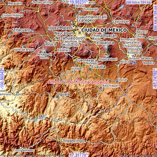 Topographic map of Alfredo V. Bonfil (Chacampalco)