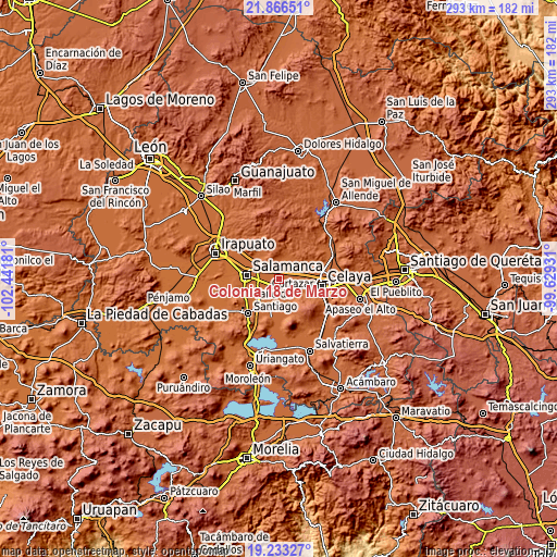 Topographic map of Colonia 18 de Marzo