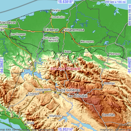 Topographic map of San José Chapayal