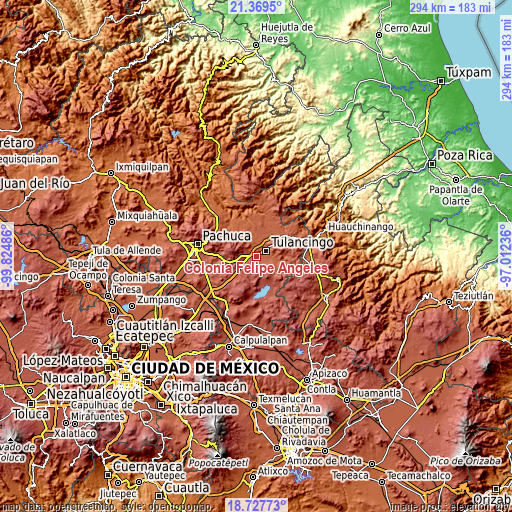 Topographic map of Colonia Felipe Ángeles