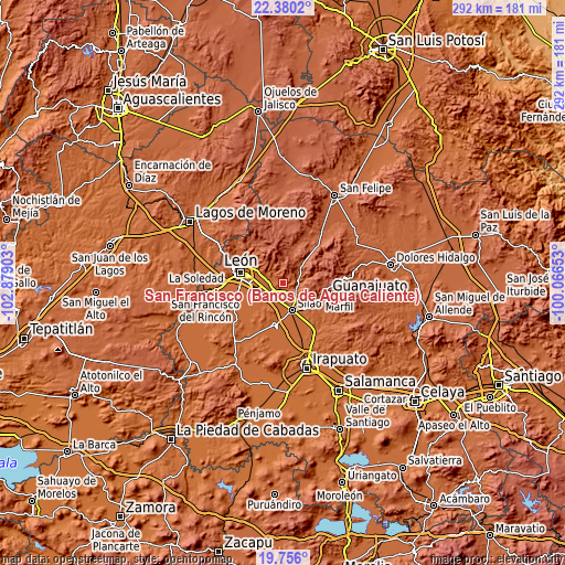 Topographic map of San Francisco (Baños de Agua Caliente)