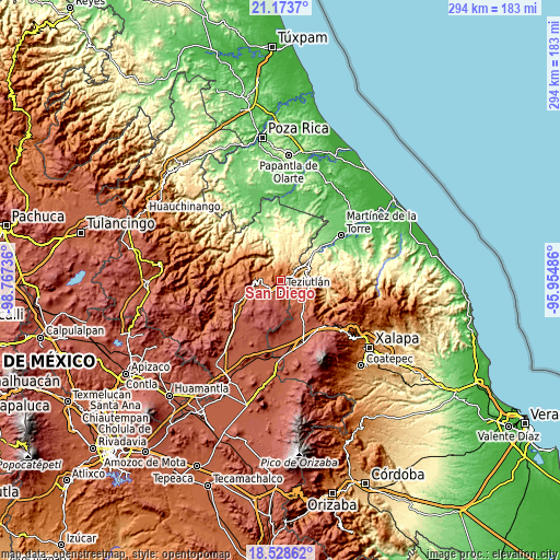 Topographic map of San Diego