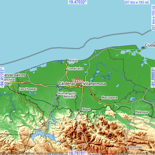 Topographic map of Taxco