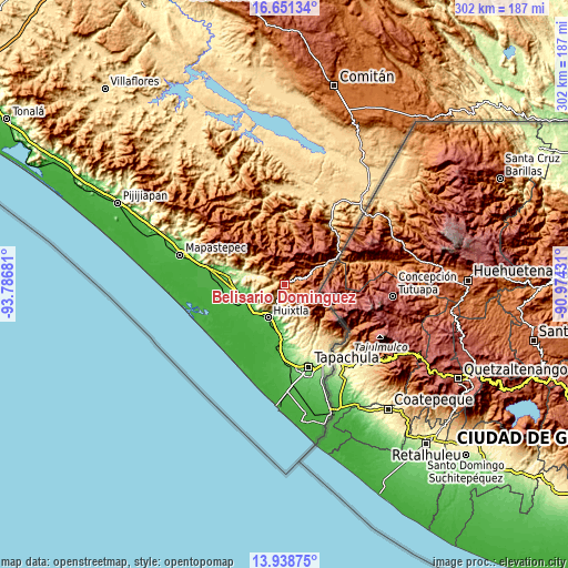 Topographic map of Belisario Domínguez