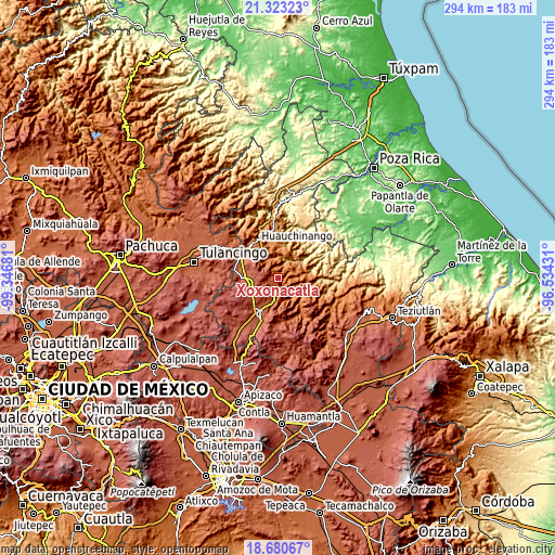 Topographic map of Xoxonacatla