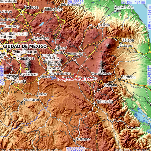 Topographic map of Progreso de Juárez