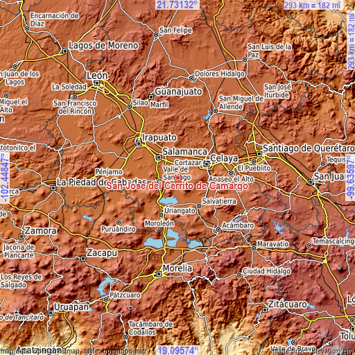 Topographic map of San José del Cerrito de Camargo