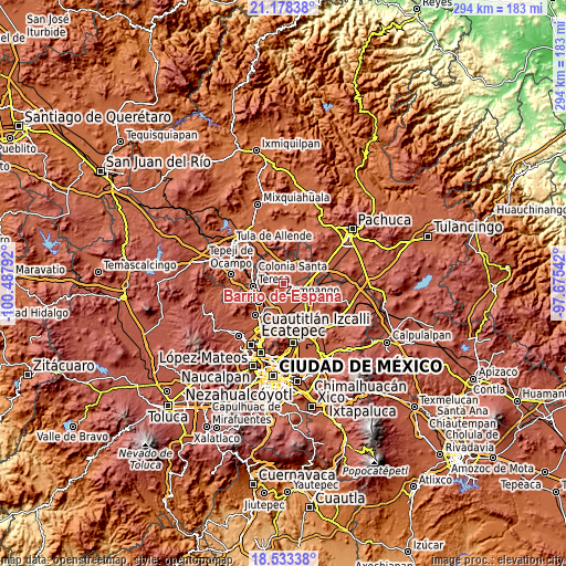 Topographic map of Barrio de España