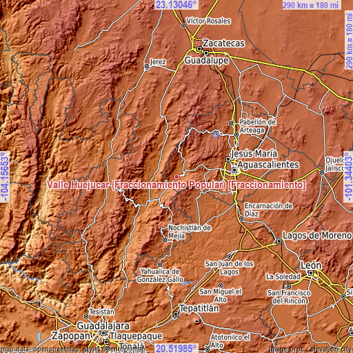 Topographic map of Valle Huejúcar (Fraccionamiento Popular) [Fraccionamiento]