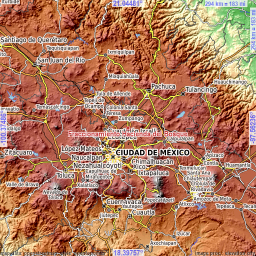 Topographic map of Fraccionamiento Hacienda del Bosque