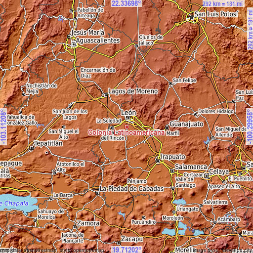 Topographic map of Colonia Latinoamericana