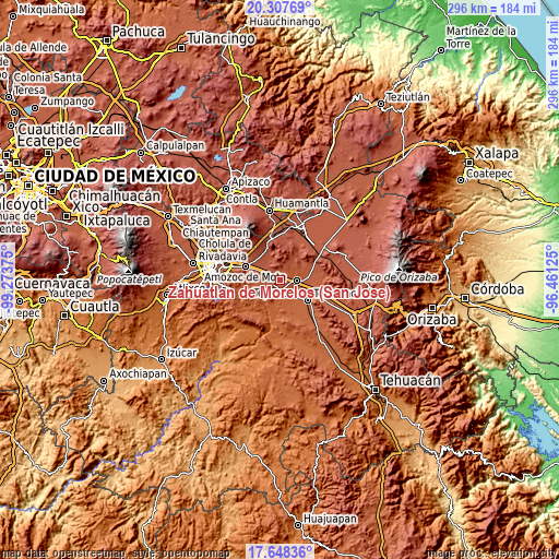 Topographic map of Zahuatlán de Morelos (San José)