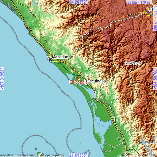 Topographic map of El Pozole