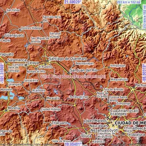 Topographic map of Villas Fundadores [Fraccionamiento]