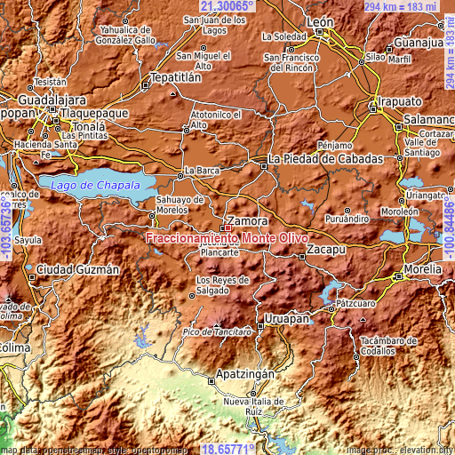 Topographic map of Fraccionamiento Monte Olivo